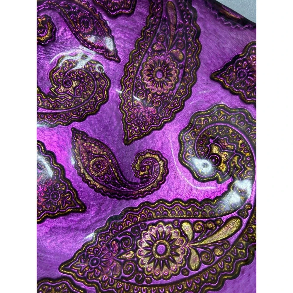 Red Pomegranate Etched Tableware Created By Hand Paisley Pattern Hand Decorated